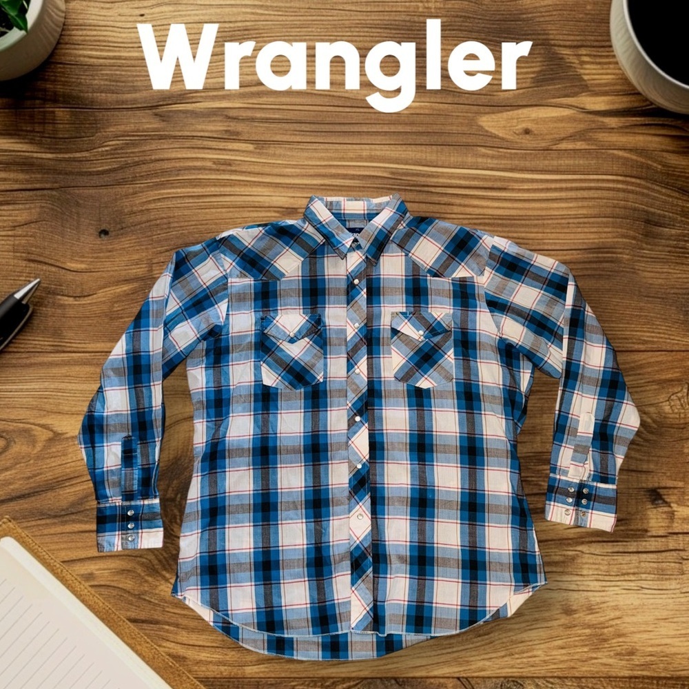 Vintage Mens Wrangler Western XL Pearl Snap Plaid Checkered Long Sleeve